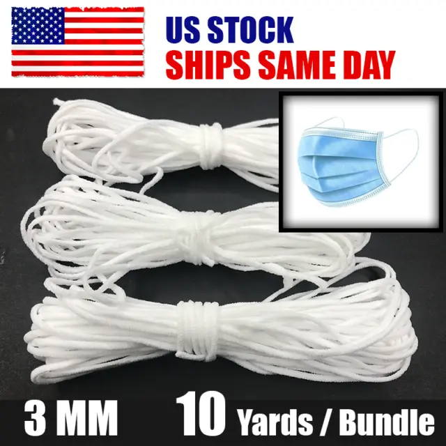 10 Yards 3mm Round Elastic Band Cord String Sewing Trim For DIY Face Masks 1/8''