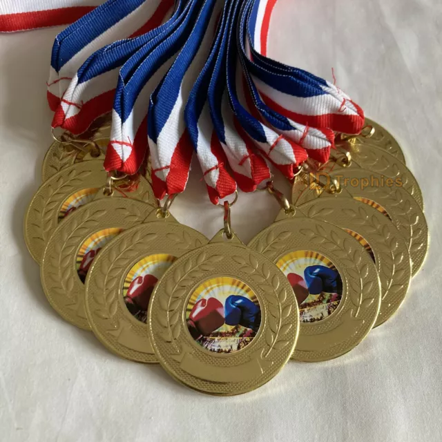 10 Boxing Medals & Ribbons, Boxing Gloves Medal Trophy Martial Arts Medals