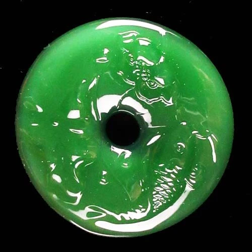40x6mm Interesting Carved Green Jade Fish Donut Pendant Bead XJ1314