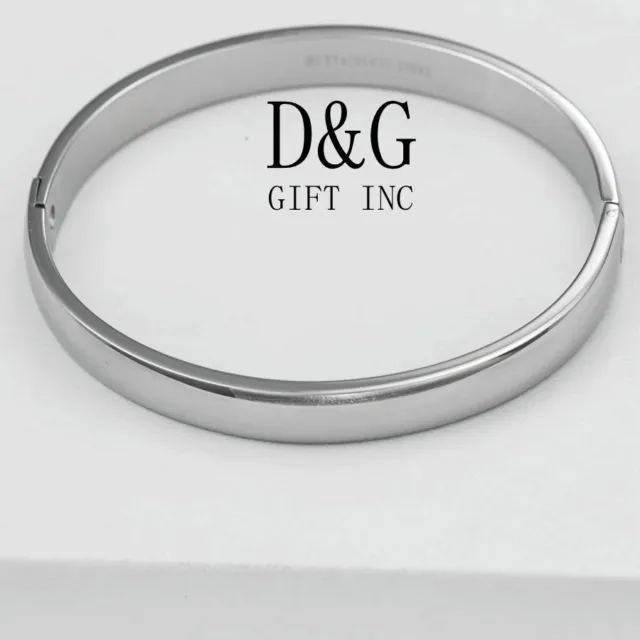 NEW DG Gift Inc Unisex Stainless Steel Silver Classic 7" Bangle Bracelet + Box