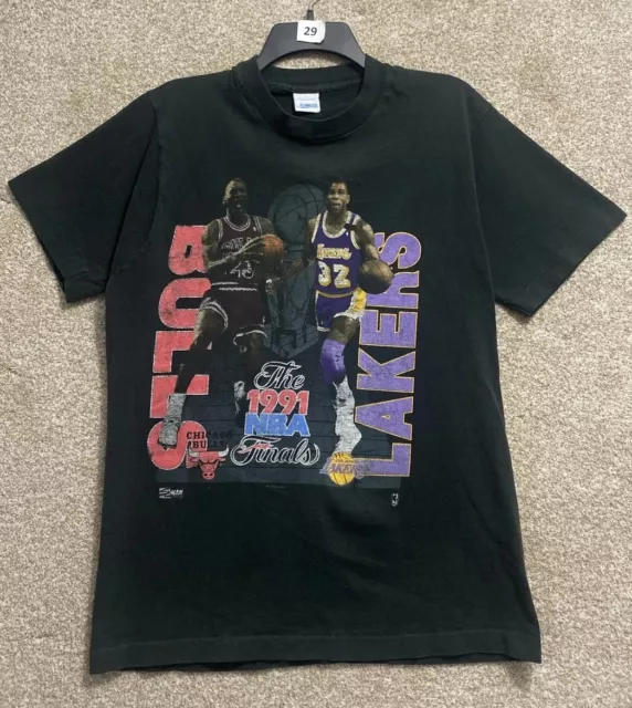 Vintage 1991 NBA Finals Lakers vs Bulls Jordan vs Magic Johnson T Shirt Large