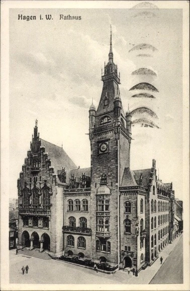 Ak Hagen in Westfalen, Straßenpartie mit Rathaus - 3097072