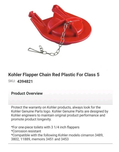 KOHLER CLASS 5 Modelli Flapper cimarron 3489, 3802, 11989, Memorie 3451