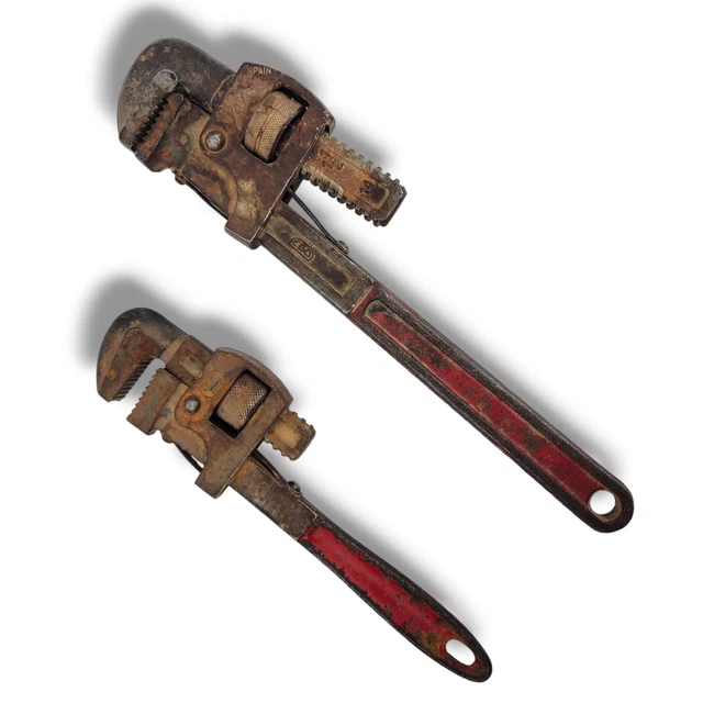 2 Vintage Pipe Wrenches - 14" Super  EGO  Pipe Wrench & 10" Pipe Wrench GERMANY