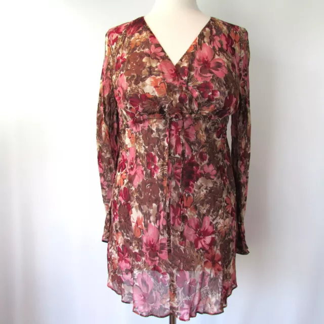 Mimi Maternity Viscose Rayon Pink Floral Empire Waist Top Size Medium M