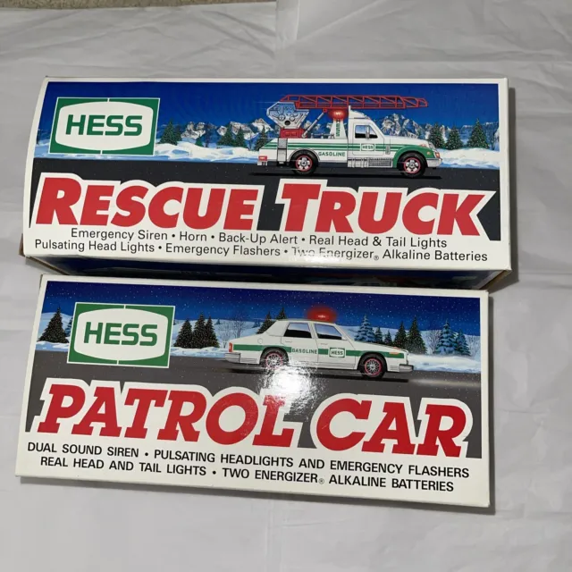 Hess Set Lot Rescue Truck 1994 & Patrol Car 1993 Brand New Ladder NIB Box