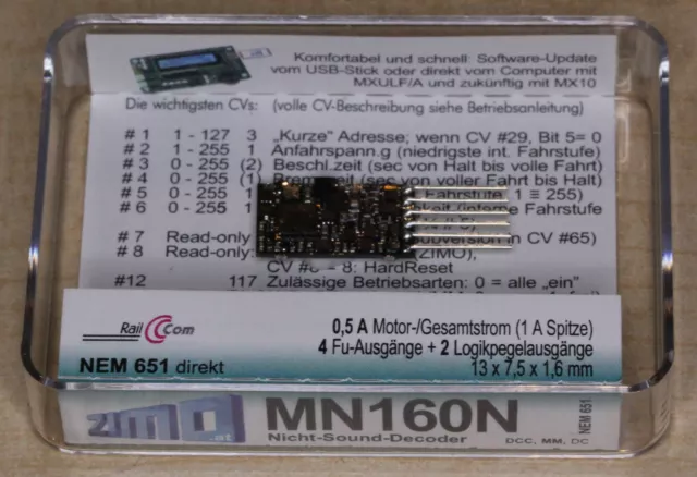 Zimo Decoder MN160N 500mA mit 6-poligem Direktstecker nach NEM 651