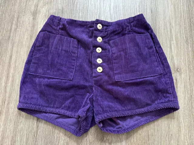 Vintage 1960’s Girl’s Purple Corduroy Button Fly High Waist Shorts Youth