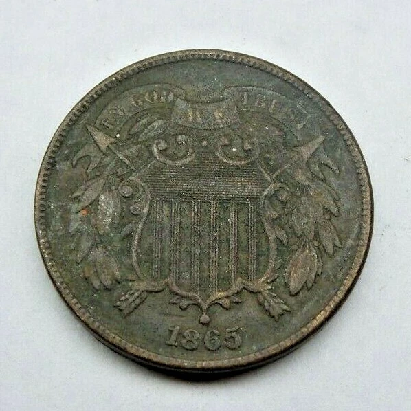1865 US TWO 2 Cent Shield Piece US Coin - In God We Trust Motto  - C774