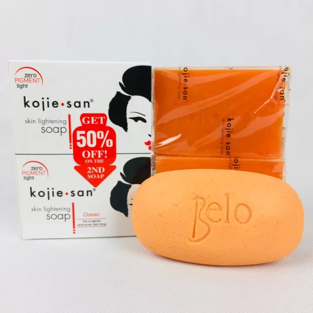 Kojie San Skin Lightening Kojic Acid Soap 135g x 2 Bars + Belo Papaya Soap