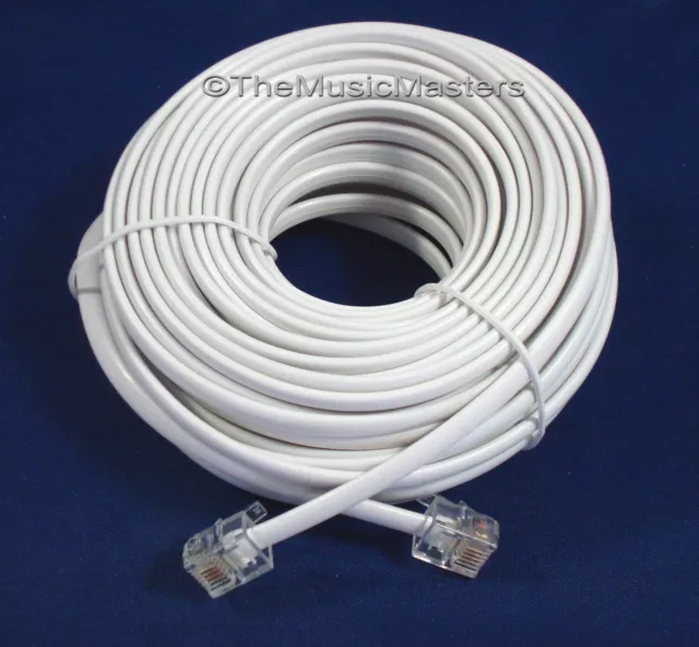 White 50' ft Telephone Modular Line Cord Phone Cable Extension Wire RJ11 VWLTW