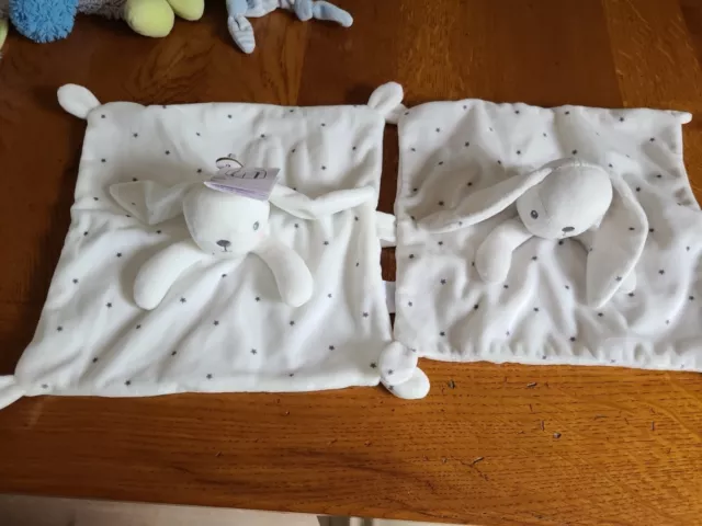 Lot 2  Doudou Plat Simba Toys Nicotoy Lapin Blanc Etoiles Grises Neuf ÉTIQUETTE