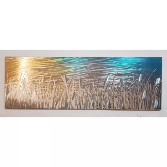 Modern abstract Contemporary metal wall art. Gold Copper Teal and Silver 2