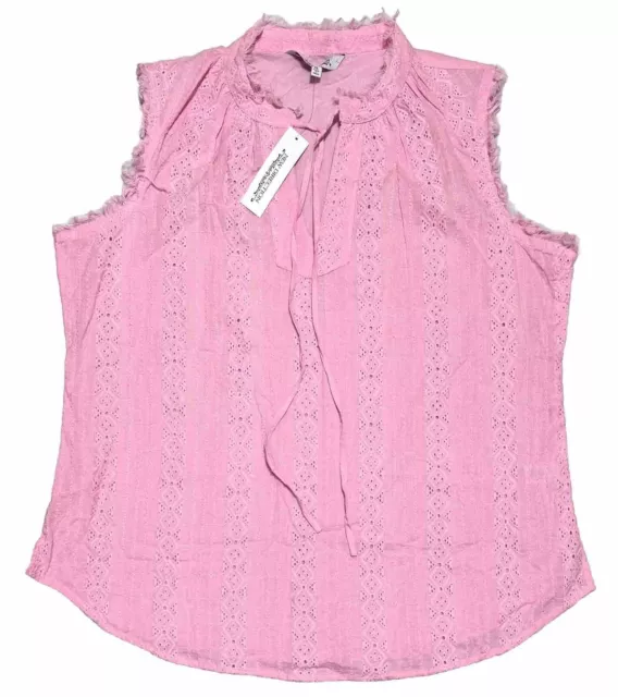 New Directions Womens Eyelet Embroidered Knit Blouse Pink Size XL V-Neck Top NWT