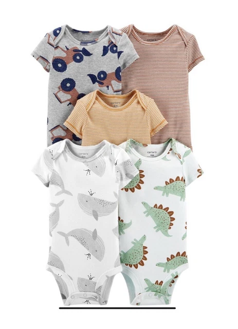 Carters Infant Baby 5 Matching Set Bodysuits Short Sleeve Dinosaur Striped 18 M