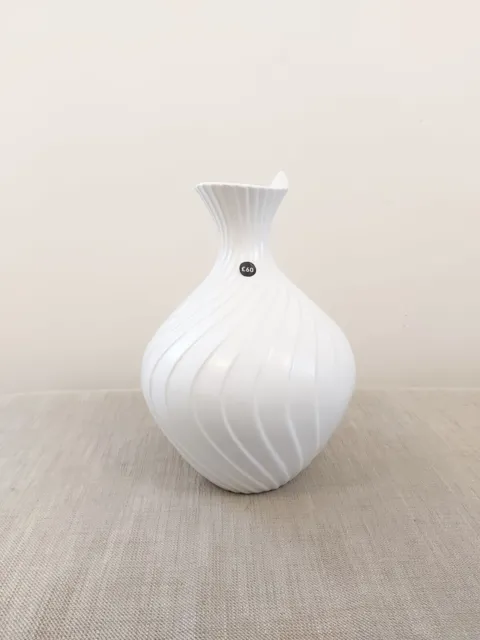 Next White Pleated Ceramic Vase Modern Abstract Home Decor Flower Ornament Gift