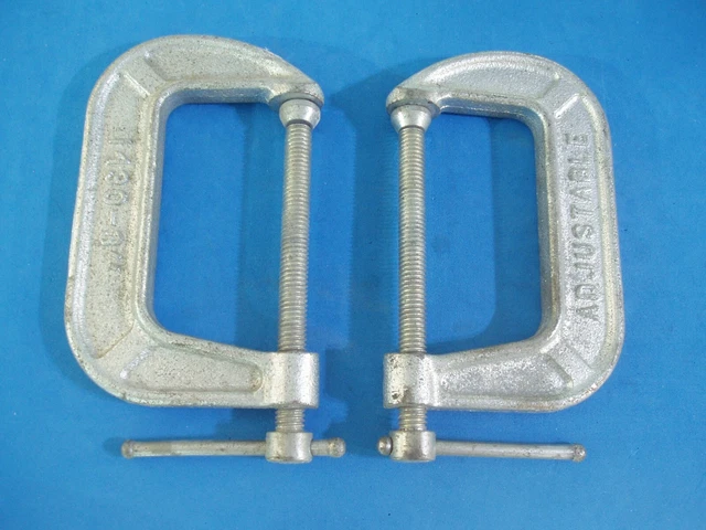 Lot Of Two Vintage Adjustable 3" C-Clamps No. 1430  1 3/4" Deep