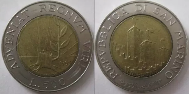 REPUBBLICA DI SAN MARINO - Moneta 500 LIRE 1993 Bimetallica - SPL