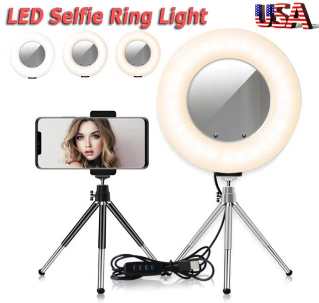 LED Ring Light Dimmable Tripod Stand Selfie Circle Table Lamp For Live Make Up ~