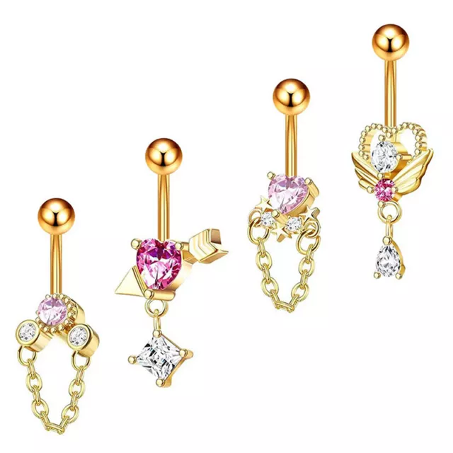 Fashion Zircon Heart Belly Button Ring Piercing Fake Body Jewelry For Women