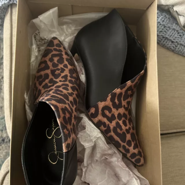 Jessica Simpson Mesheera Women’s  Leopard Ankle Booties Heels Boots Sz  6 Shoes