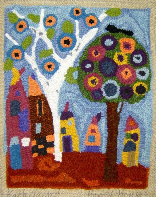RUG HOOKING CRAFT PAPER PATTERN Happy Houses FOLK ART ABSTRACT Karla Gerard 3