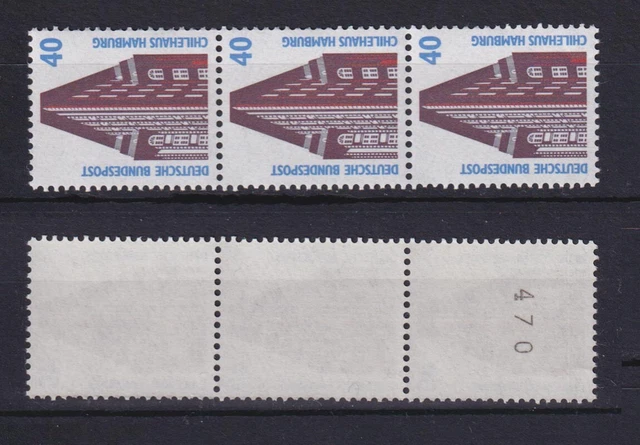 Bund 1379 u RM 3er Streifen mit gerader Nummer SWK 40 Pf ** gelbe Gummierung