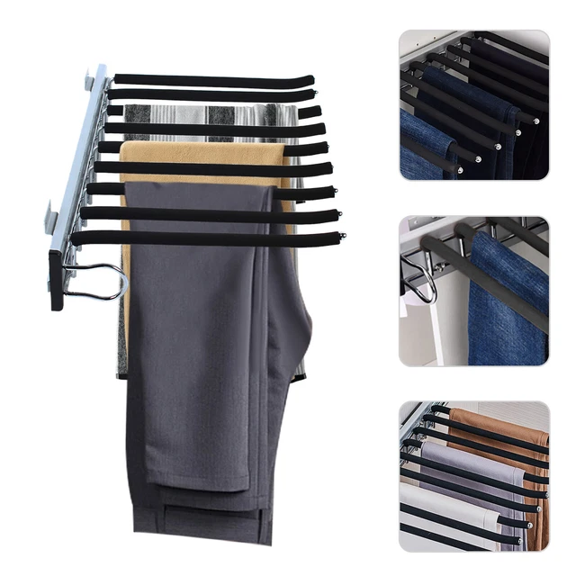 EXTENDABLE WARDROBE HANGER Rail Rack Pants Pull Out Closet for 9 ...