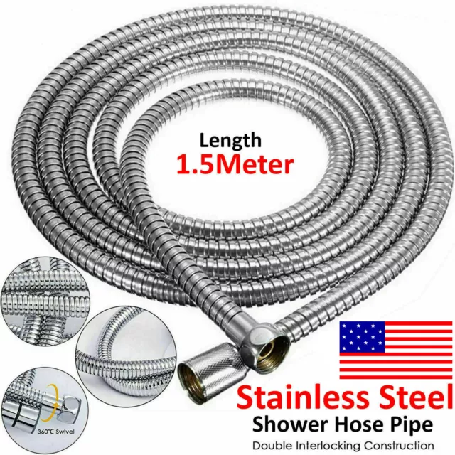 4.9FT 1.5M Shower Head Hose Extra Long Stainless Steel Bathroom Chrome Flexible