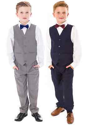 Boys Suits, Page Boy Bow Tie Suit Grey Navy Suit Wedding Party Baby Boys 4 Piece