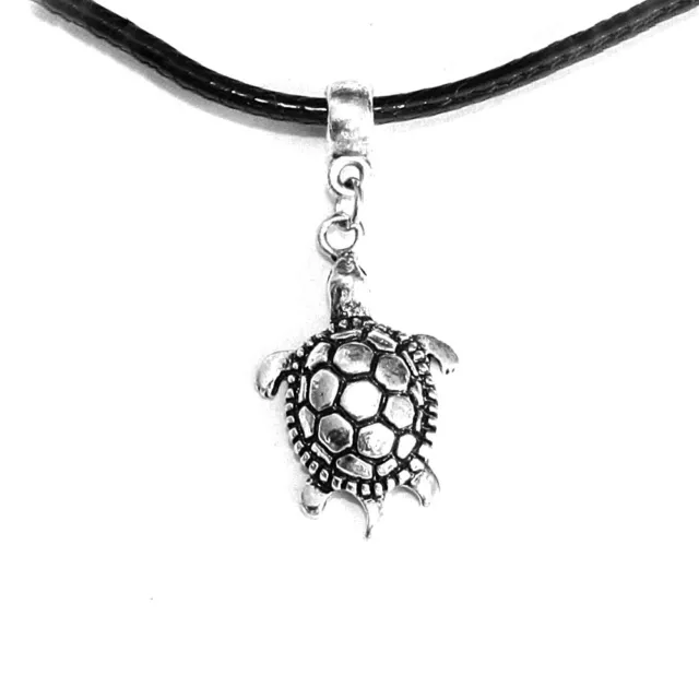 Turtle Charm Pendant Choker Necklace with Black Cord