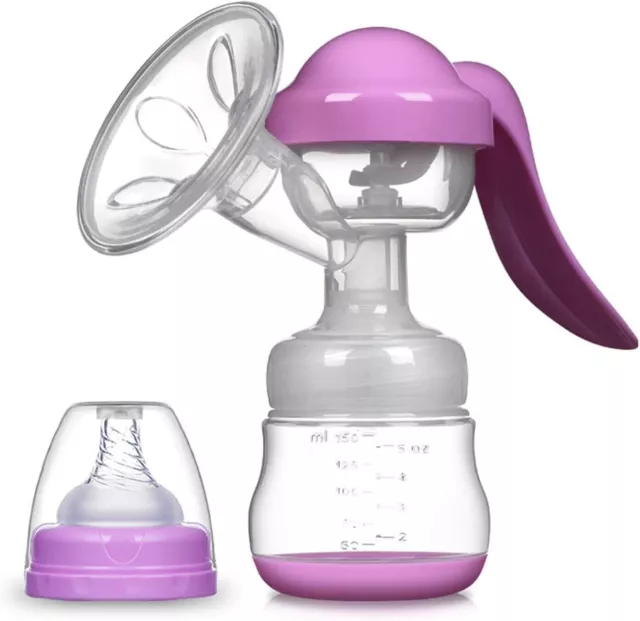 Breast Pump Manual Massage  Powerful Suction Baby Women Lavender 