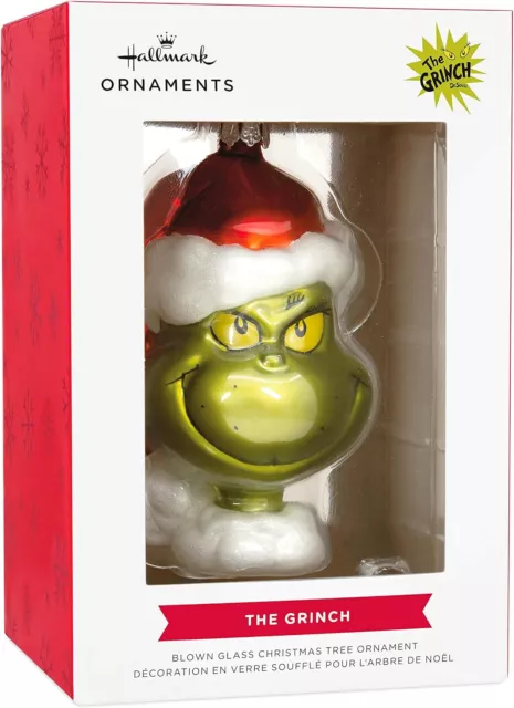 ** GRINCH HEAD ** BLOWN GLASS Hallmark DR SEUSS  Ornament New in Box