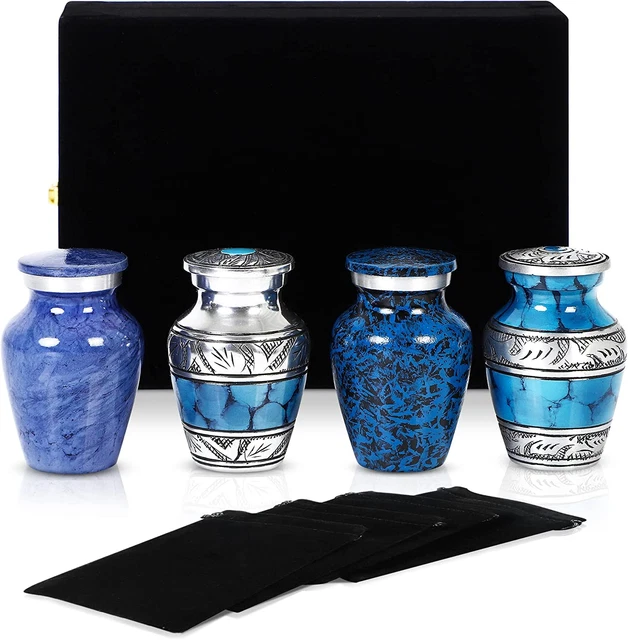 Urnas pequeñas para cenizas humanas, mini urna, recuerdo de cremación, conjunto de 4, azul, 3