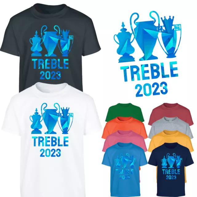 Treble Winners Boys T-Shirt Football Champions Trophies City 2023 Girls Kid Gift