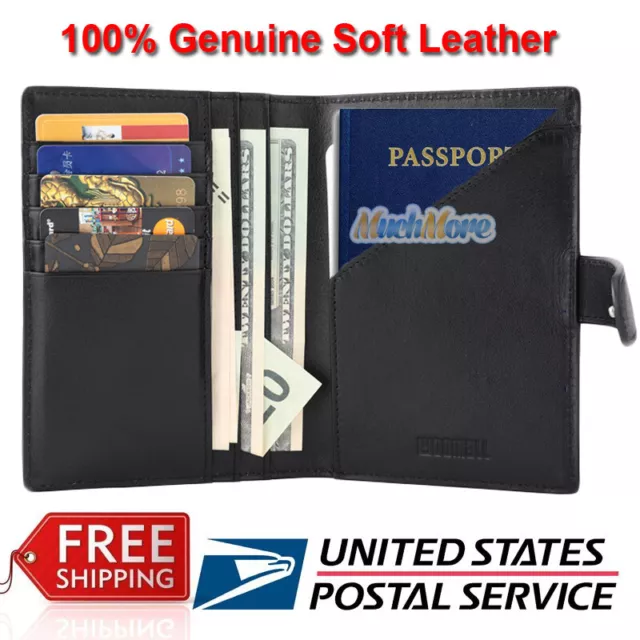 RFID Blocking 100% Genuine Leather 9 Slot Passport Holder Wallet Card Case Cover