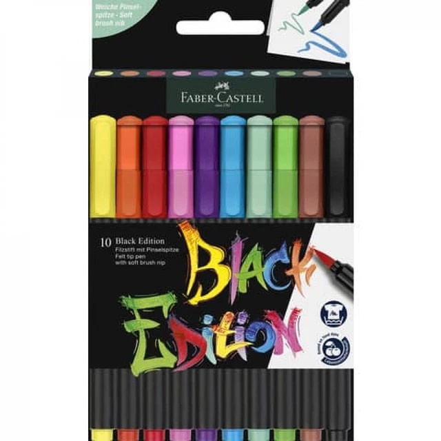Faserschreiberetui Black Edition Pinselspitze 10er Kartonetui FABER CASTELL 1164