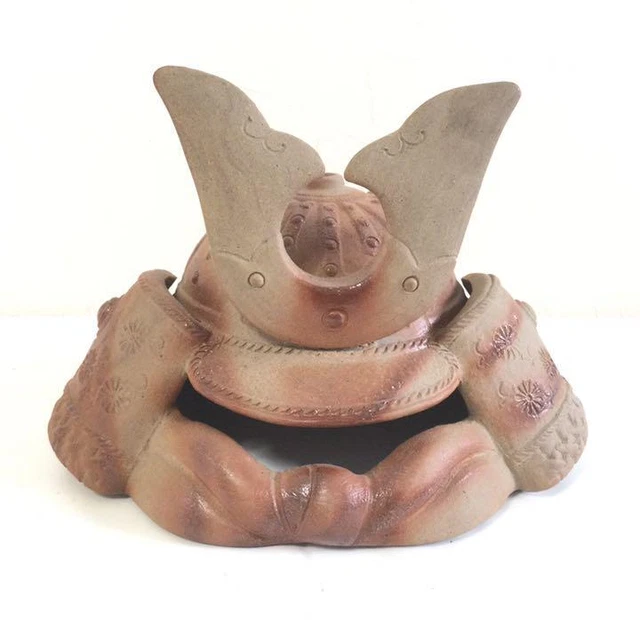 Bizen Ornament of Kabuto Height 11.5cm Brown Japanese Culture Figure Statue