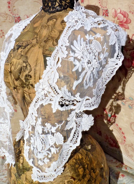 Col Ancien En Dentelle Et Tulle – Pièce Vintage Pour Couture Ou Collection