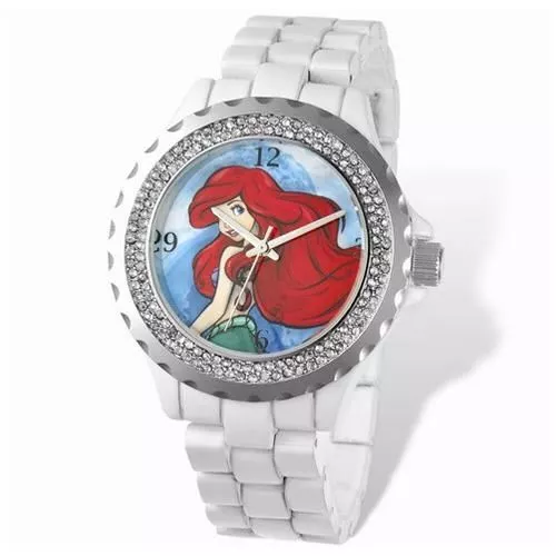 Ladies Disney Ariel White Bracelet Crystal Bezel Watch
