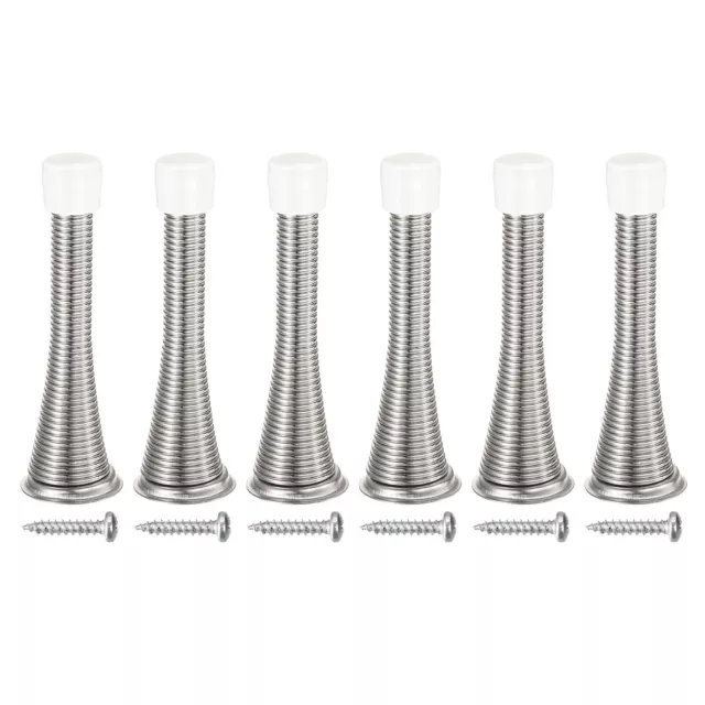 6Pcs Spring Door Stopper, 80mm Flexible Door Stop Rubber Bumper (Nickel)