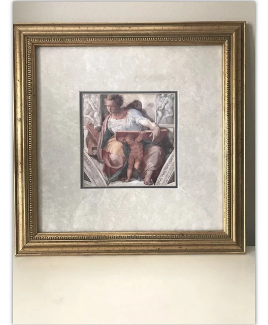 Vintage Art Print 13" X 13" Watercolor Matted  Gorgeous Gold Frame Great