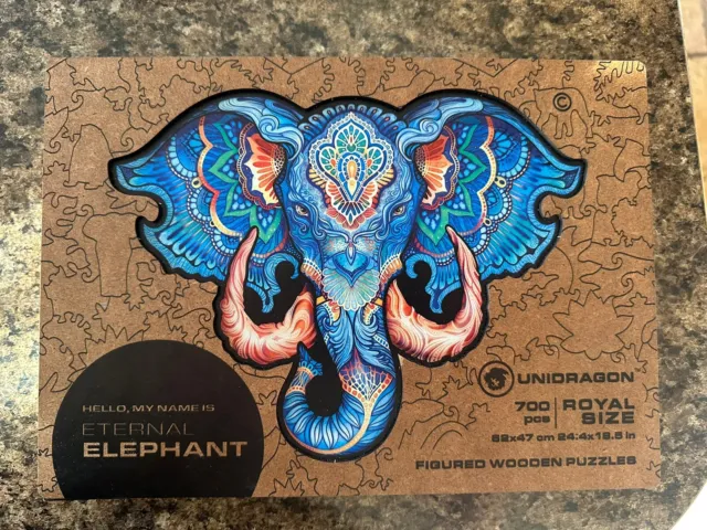 Unidragon Eternal Elephant Puzzle with Unique Wooden Pieces. Size Royal