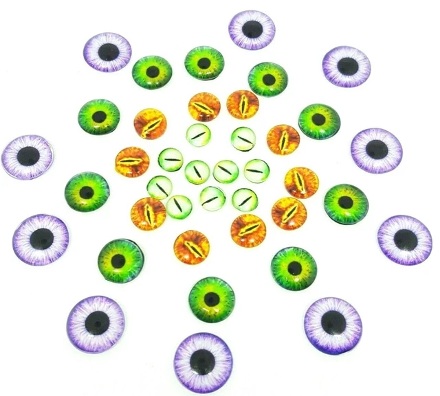 30 Mix Eye Glass Cabochons-Cat/Dragon Eyes-Flatback/Jewellery/Gem-Cabochon-Pairs