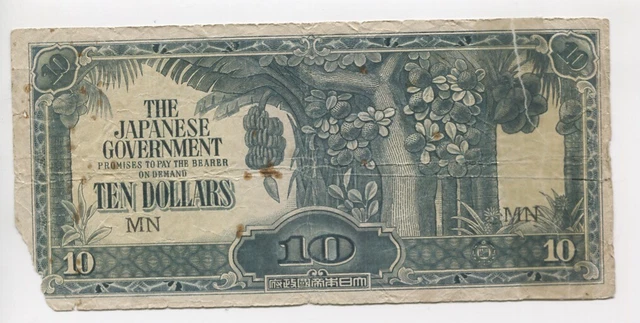 Japanese Invasion Banknotes WWII JAPANESE OCCUPATION Invasion Banknote Ten Dollars W-375 $5.00 ...