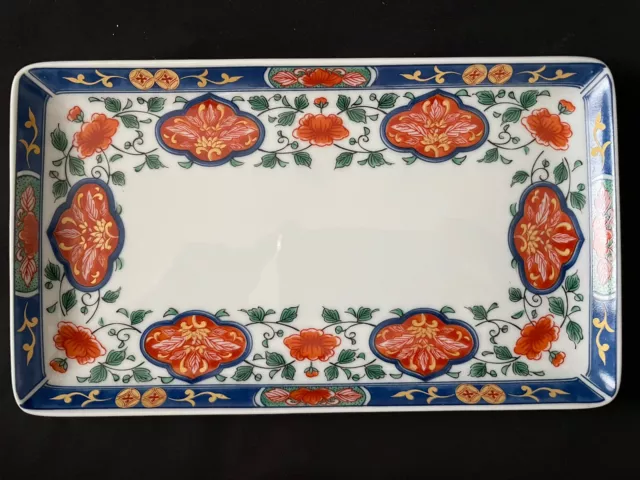 Vintage Porcelain Vanity Dresser Trinket Tray Painted Blue and Red