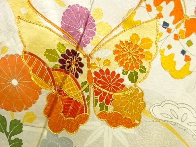 6550528: Japanese Kimono / Antique Kimono / Embroidery / Butterfly & Shochikubai