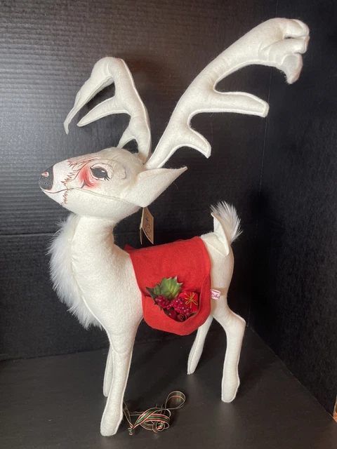 Annalee Dolls  White Reindeer 1998 saddlebags With Hang Tag 19” Christmas Decor