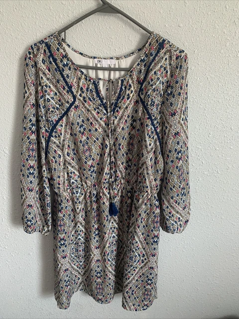 DR2 Daniel Rainn Women's Multicolor Keyhole Tassel Tie Blouson Dress Size L