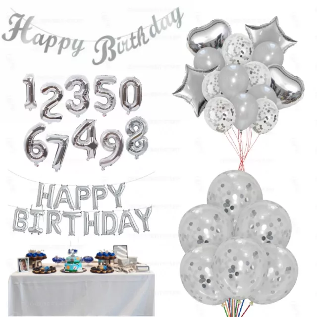 Happy Birthday Ballon Silver 21st/30/40/50 Balloon Bunting Banner Decoration UK